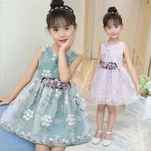 Летнее Детское платье-пачка для девочек корейское нарядное платье принцессы для девочек повседневное шифоновое кружевное платье без рукавов с круглым вырезом для девочек