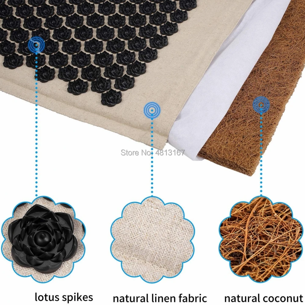 Koop Acupressuur Massage Mat Natuurlijk Linnen Katoen Yoga Spike Kussen Kussen Met Zak Rugpijn Hals Stress Ischias Relief Ontspanning