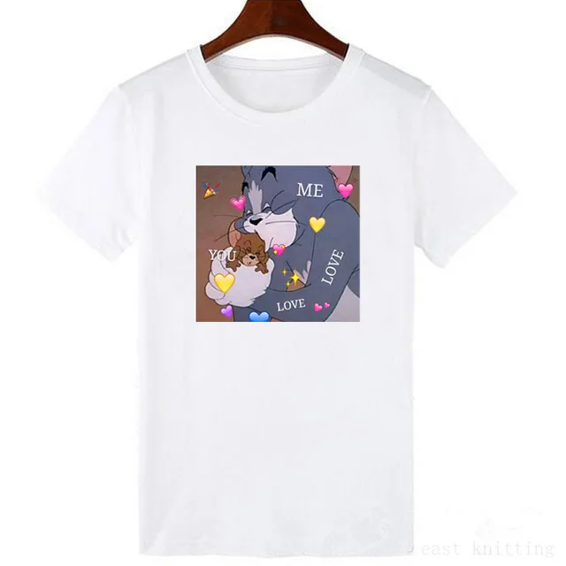 Кошка том мышь Джерри Ulzzang casual повседневные милые женские летние топы с короткими рукавами и принтом из мультфильмов футболки Harajuku