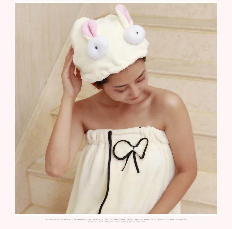 Cute Cartoon with Big Eye Rabbit Eared Bibulous Household Thick Polyester And Nylon Coral Velvet Quick-Dry Headcloth