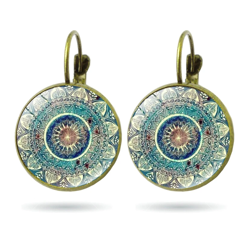 

Charm Mandala Art Picture Earrings Henna Crystal Earring Yoga Om Symbol Zen Buddhism Glass Earrings For Women Jewelry