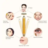 24k Gold Face Lift Bar Roller Vibration Slimming Massager Facial Stick Facial Beauty Skin Care T Shaped Vibrating Tool with Bag 2