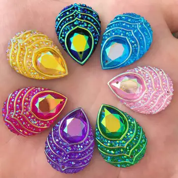 

20pcs 18*25mm Sew On Crystal AB Peacock's eye Drops Rhinestone Sewing Resin Crystal Stones Flatback Strass Applique for Clothes