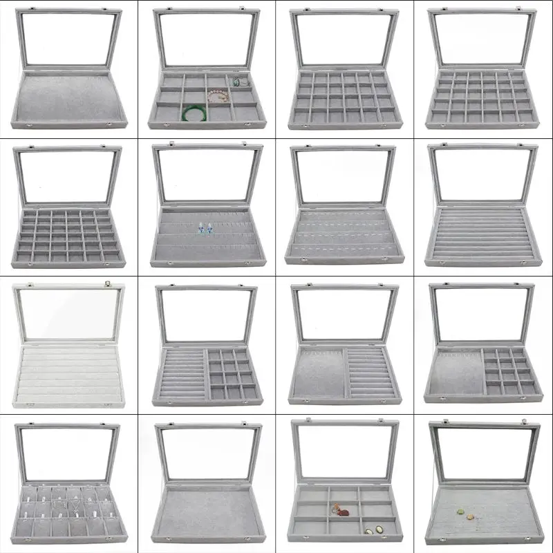 Empty Tray Transparent Lid Velvet Grid Jewelry Stackable Display Showcase Lockable Storage Box | Украшения и аксессуары