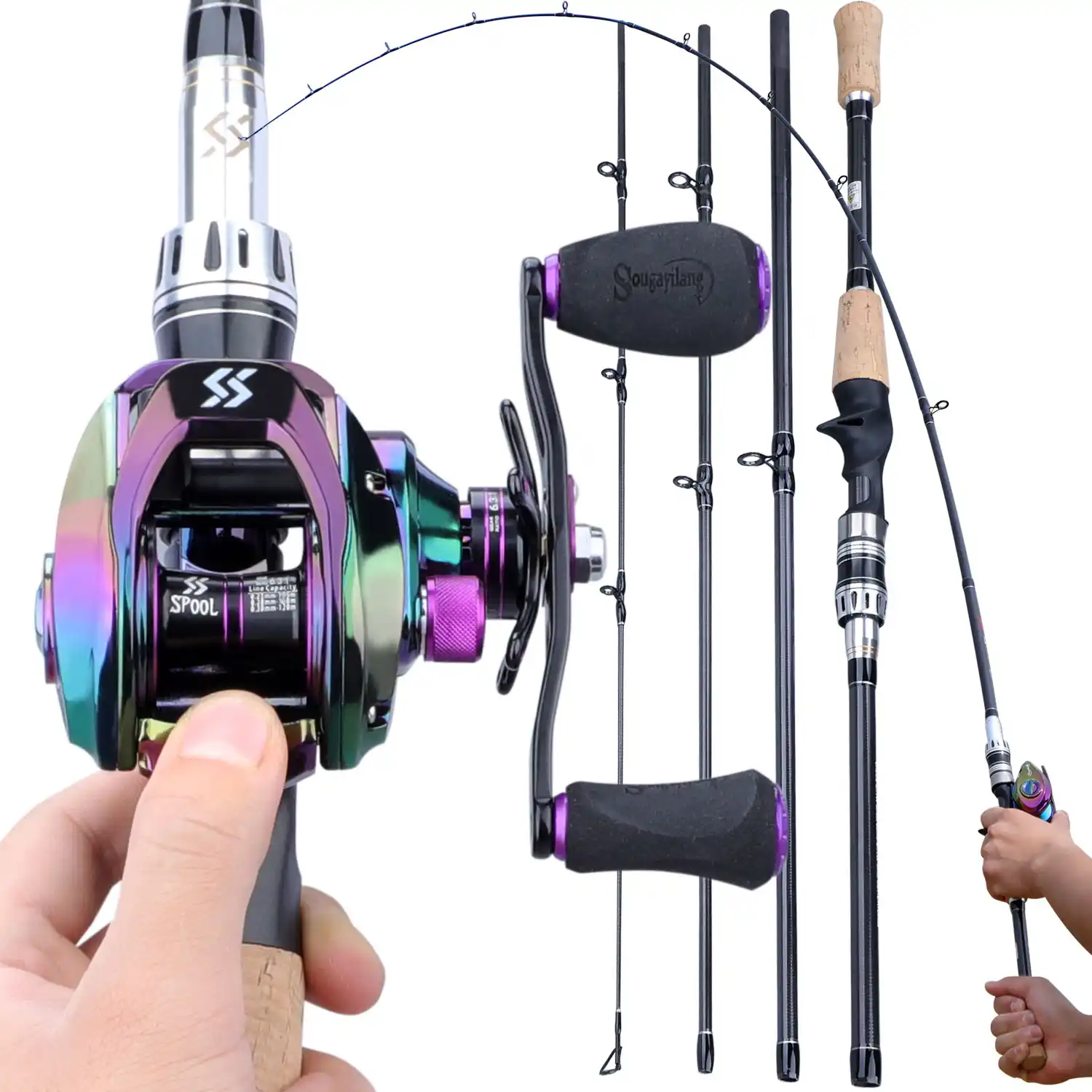 Sougayilangポータブル4セクション釣りコンボ1 8メートル2 1mルアーフィッシングロッドと9 1bb 6 3 1高速ギア比 Baitcastingリール Fishing Rods Aliexpress