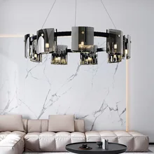 

Black Chandelier Lighting for Living Room Smoke Gray/Amber Glass Hanging Lamp Rectangle Kitchen Lights New Gold LED Chandelier