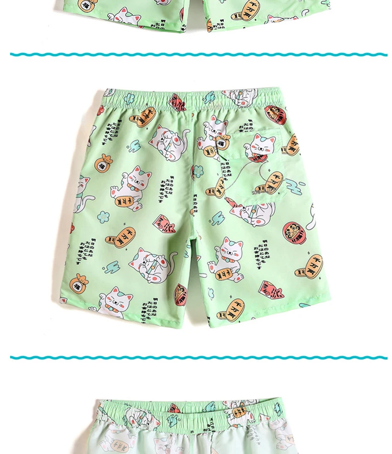 New Men’s Sexy Cartoon Cat Board shorts Floral fashion swimsuit liner Quick dry surfing joggers printed hawaiian bermudas mesh