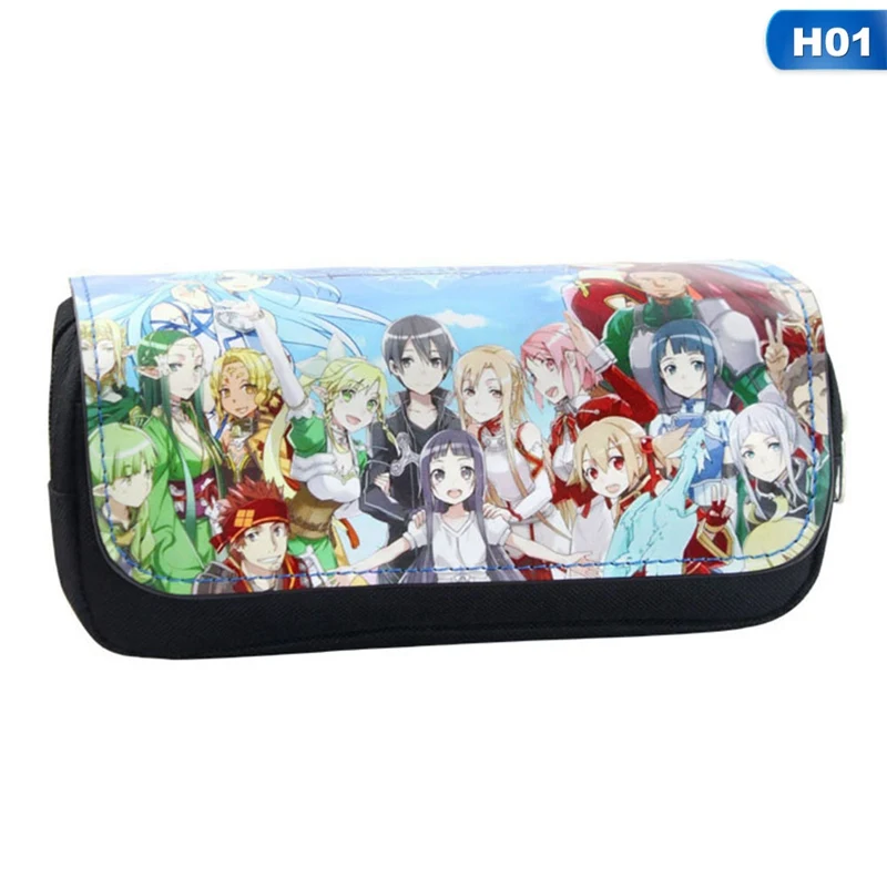 Sword Art онлайн аниме модная косметичка учебная Канцелярия Карандаш Чехол с двойной молнией для мальчиков или девочек - Цвет: H01
