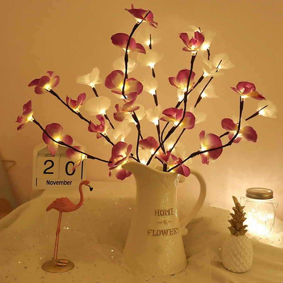 Luz para Casa Iluminado Flores Ramo Luz Artificial Phalaenopsis Salgueiro Decoração Romântica 20leds 73cm 12 Lâmpadas com 20leds 73cm, luz artificial de