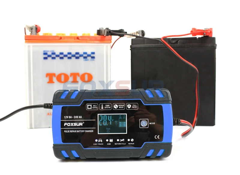 FOXSUR Car Motorcycle Battery Charger 12V 8A 24V 4A Smart Fast Charging for AGM GEL WET EFB Lead Acid Battery Charger charger adapter battery charger fast charger usb charging cable battery charger adapter
