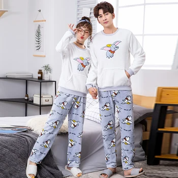 

YAO TING 2019 New coral fleecy pajamas for couples, dumbo for fall and winter SUIT comfortable cute plus size