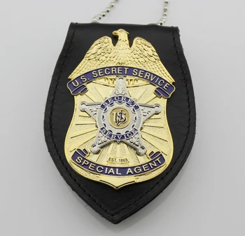 

U.S. SECRET SERVICE SPECIAL AGENT - TV /Movie Prop pin Back with Belt Clip Leather Holder and Neck Chain
