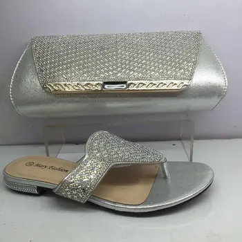 

Graceful silver party African lower heel slip-on shoes and evening bag sets GY45 , 5 color