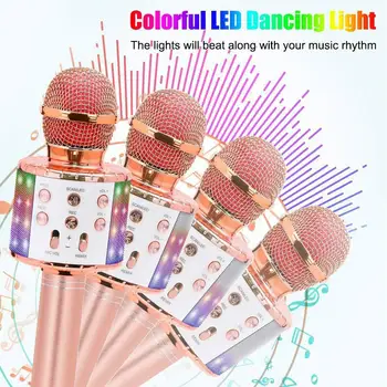 

Wireless Microphone Karaoke Portable Bluetooth Speaker Home KTV Player with LED Dancing Lights