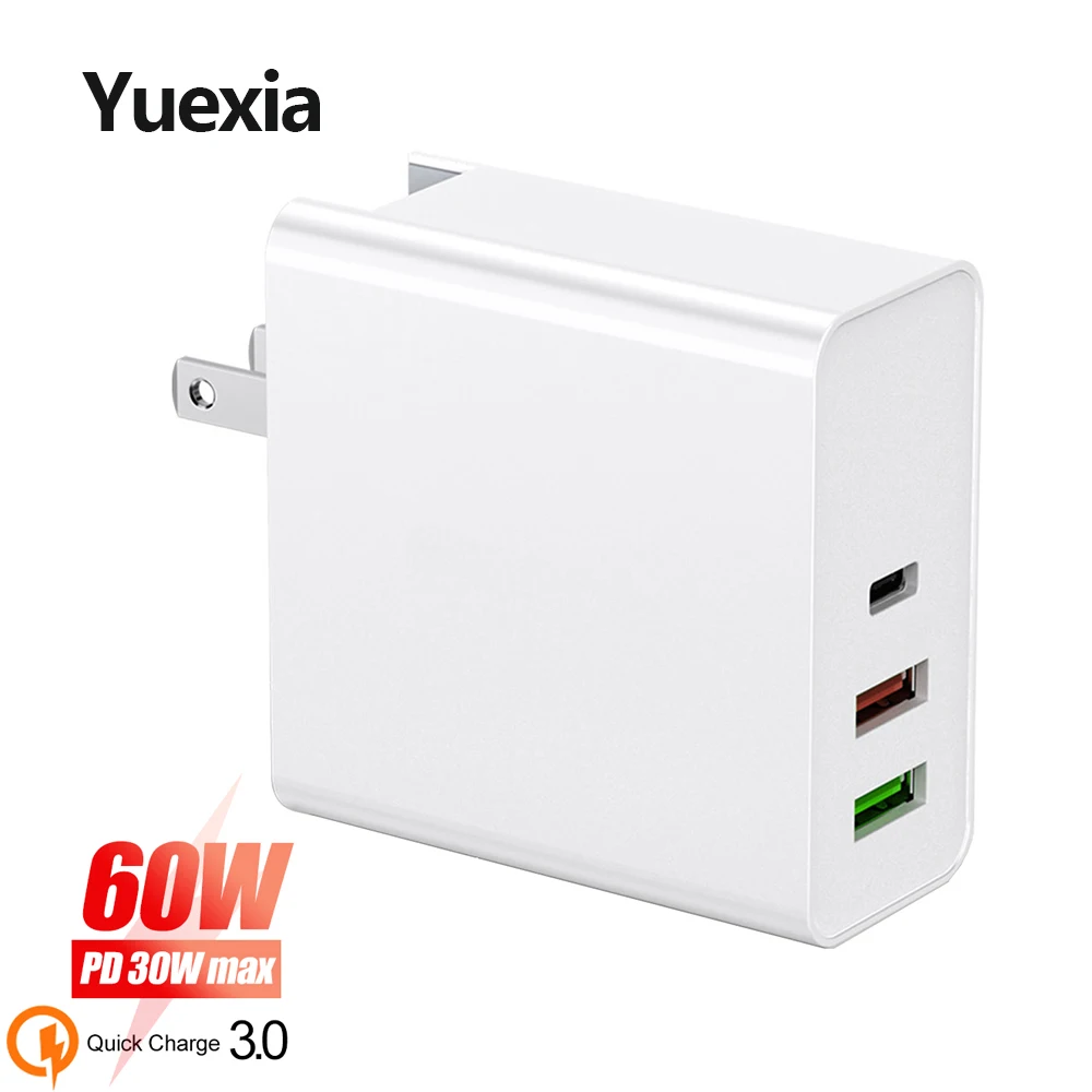 

60W Quick Charger Adapter PD QC 3.0 Type C USB Charge For iPhone Samsung Xiaomi Huawei FCP Fast Wall Phone Charger EU UK US AU