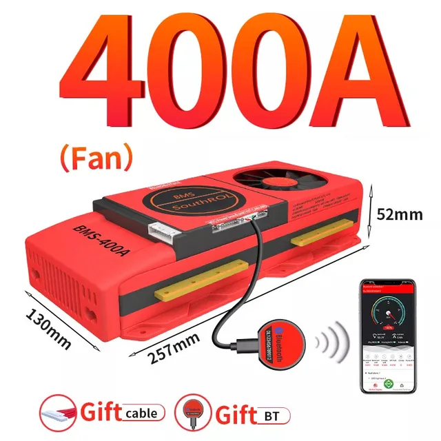 Smart BMS 4S LiFePo4 12V 24V 36V 48V 30A~500A Li-Ion LTO 3S 7S 8S 10S 12S 13S 16S 24S bms balance board bluetooth APP for solar 400A-Fan