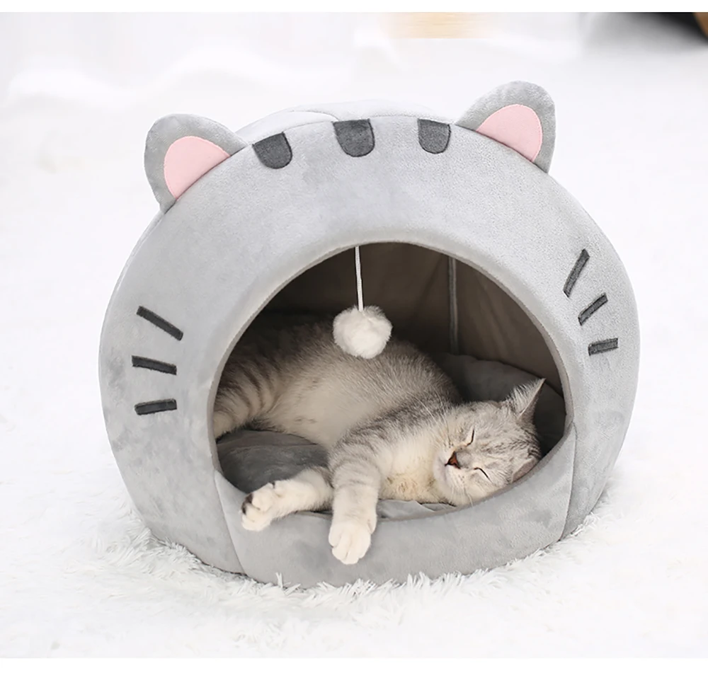 Cute Cat Bed Warm House Kitten Cave Cushion Comfort