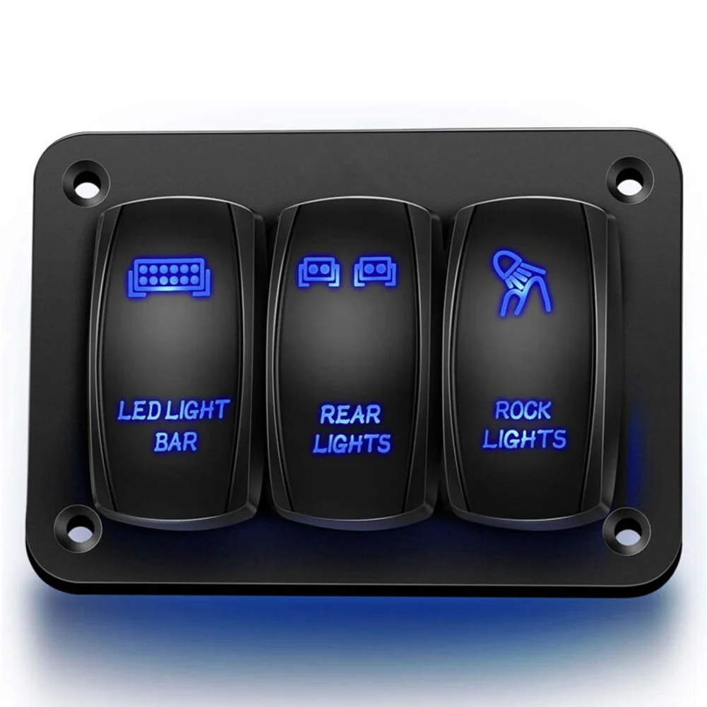 

3 Gang Toggle Rocker Switch Panel Blue LED Light For Car Marine Boat Waterproof Rocker Switch With Screws Accessories