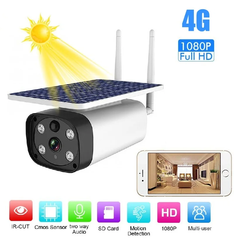 Водонепроницаемая IP камера на солнечной батарее IP67 4G/Wi Fi HD cmos датчик ночного