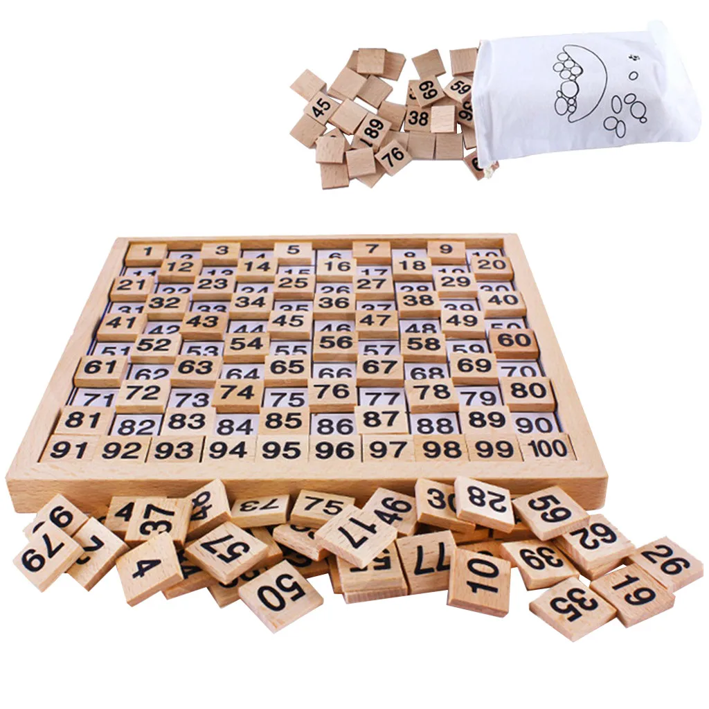  100pcs/set 1-100 Number Wooden Letters Montessori Teaching Tools Tiles Black Scrabble Counting Numb - 4000133254804