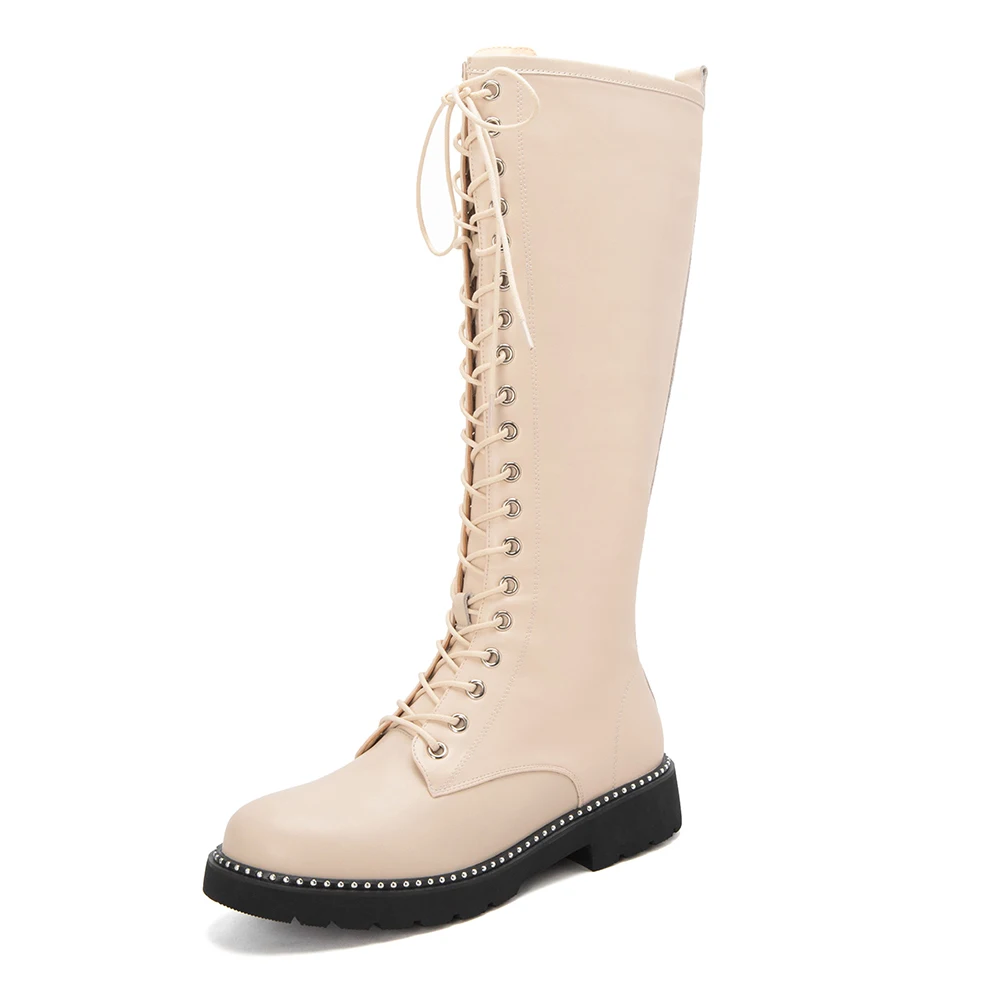 Beige SOPHITINA/модные дизайнерские ботинки удобные ботинки из высококачественной коровьей кожи на шнуровке с круглым носком на квадратном каблуке новые женские ботинки, PO287 - Цвет: Beige