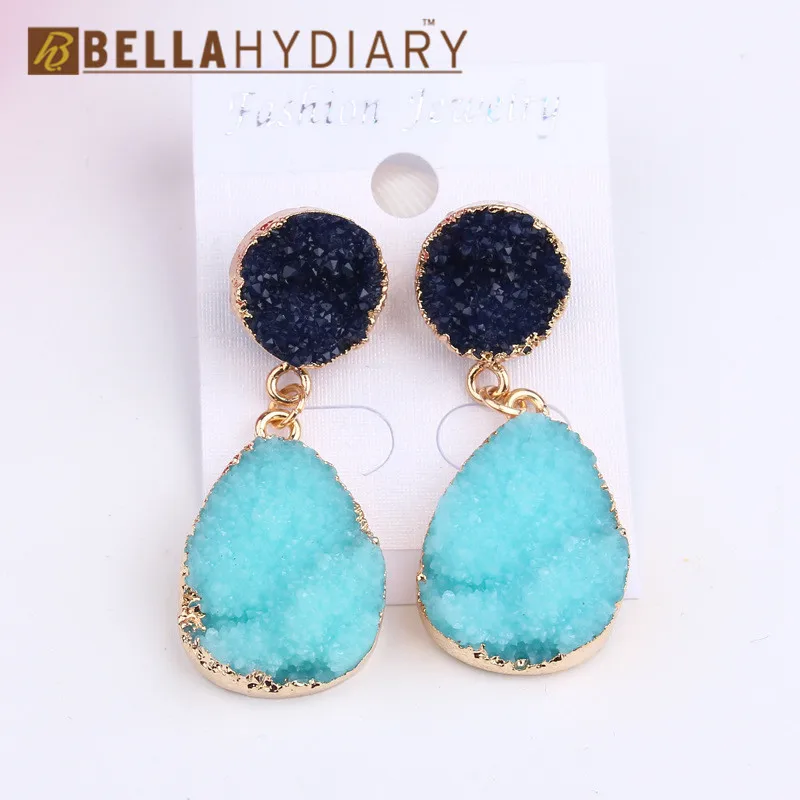 Fashion Green Druzy Resin Earrings Wedding Water Drop Earrings For Women Statement Jewelry Earrings Pendientes Mujer Moda 2019 (5)