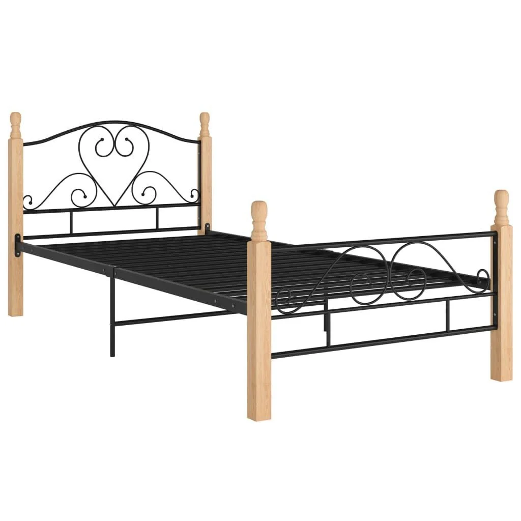 vidaXL Bed Frame with Slatted Base Single Bedroom Sleeping Furniture Black Metal 90x200cm 