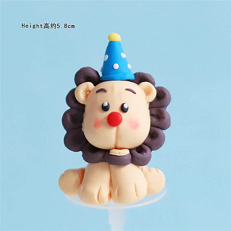 Train Bear Rabbit Circus Clown Lion Cake Toppers Elephant Birthday Party Supplies Straw Bow Kid Baking Supplies Love Gifts - Цвет: Lion B