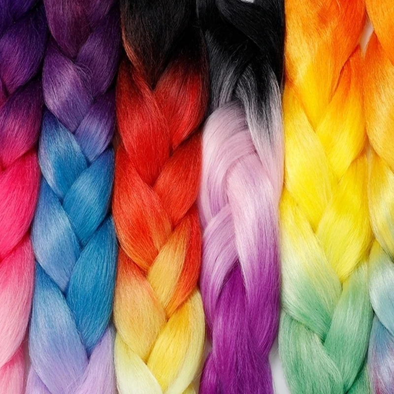Synthetic jumb Braids Ombre Braiding Hair Extension Box Braid Hair Pink Purple Yellow Golden Colors hair 24inch kanekalons hair