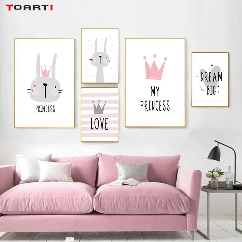 Cartoon Rabbit Prints Poster Modern Kids Quote Canvas Painting Princess Wall Picture For Living Room Nursery Home Decorative Art | Дом и сад