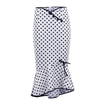 

Women Stretch High Waist Plain Long Skirt Party Polka Dot Ruffle Mermaid Skirt Work Office Skirt 2019 Lady Bowknot Trumpet Skirt