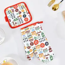 1 пара термостойких перчаток, изоляционный коврик, Мультяшные противоскользящие кухонные рукавицы для микроволновой печи, противообжигающие Аксессуары для выпечки