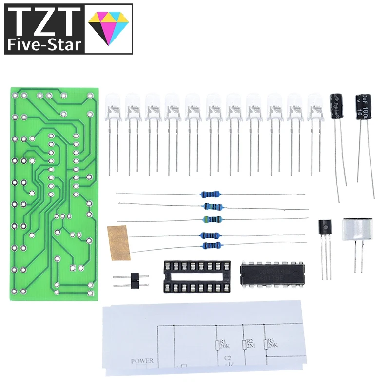 Sprachaktiviertes LED-Wasserlicht-Set CD4017 Laternensteuerung Spaßige Elektronik-Produktion Lehr- und Trainings-DIY-Elektronik-Kit-Modul – Detail 7