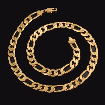 

18 K Yellow Solid Gold G/F Fine Figaro Chain Necklace 60 cm 10 MM Classics