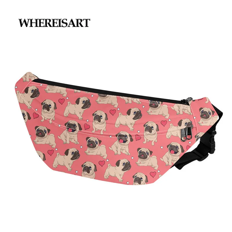 

WHEREISART Kawaii Pug Fanny Pack Women Cute Animal Waist Bags Hip Bag Adjustable Banana Bags Travel Chest Phone Pouch Purse