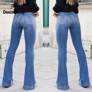 

Women's Fashion High Waist Jeans Flares Casual Wide Leg Denim Jeans Blue Sexy Long Pants bell-bottoms