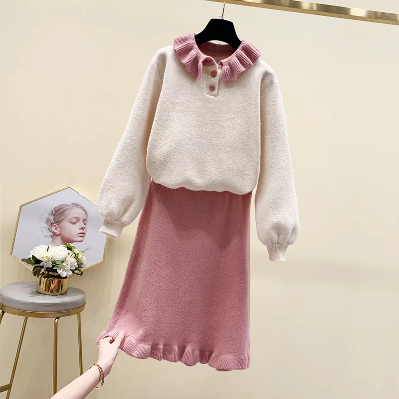 pink Новые зимние женские свитера с вязаными оборками, однотонная Милая Офисная Женская Элегантная модная одежда, топы - Цвет: pink