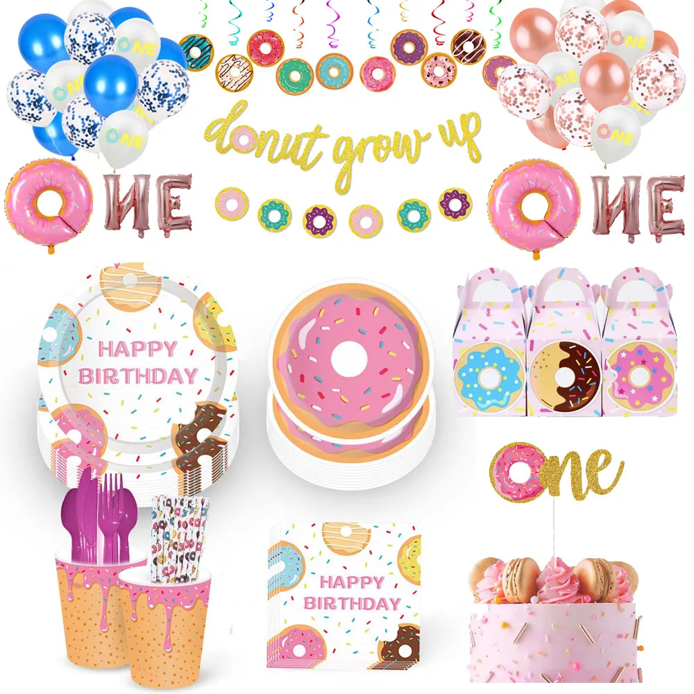 

Donut Birthday Party Decor Kids Banner Balloon Disposable Tableware Donut Party Supplies 1st Birthday Party Boy Girl Baby Shower