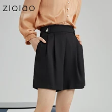 Ziqiao feminino preto terno shorts cinto decoração
