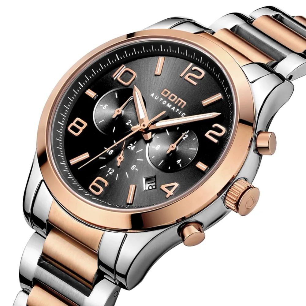 

DOM Mens Mechanical Watch Automatic Luxury Waterproof Full Steel Watches Man Business Calssic Gold Men Sport Fashion Wristwatch