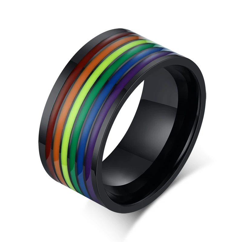 

Special Design Rainbow High Quality Stainless Steel Enamel Rainbow Lines LGBT Pride Rings for Homosexual Wedding Bands Jewelry