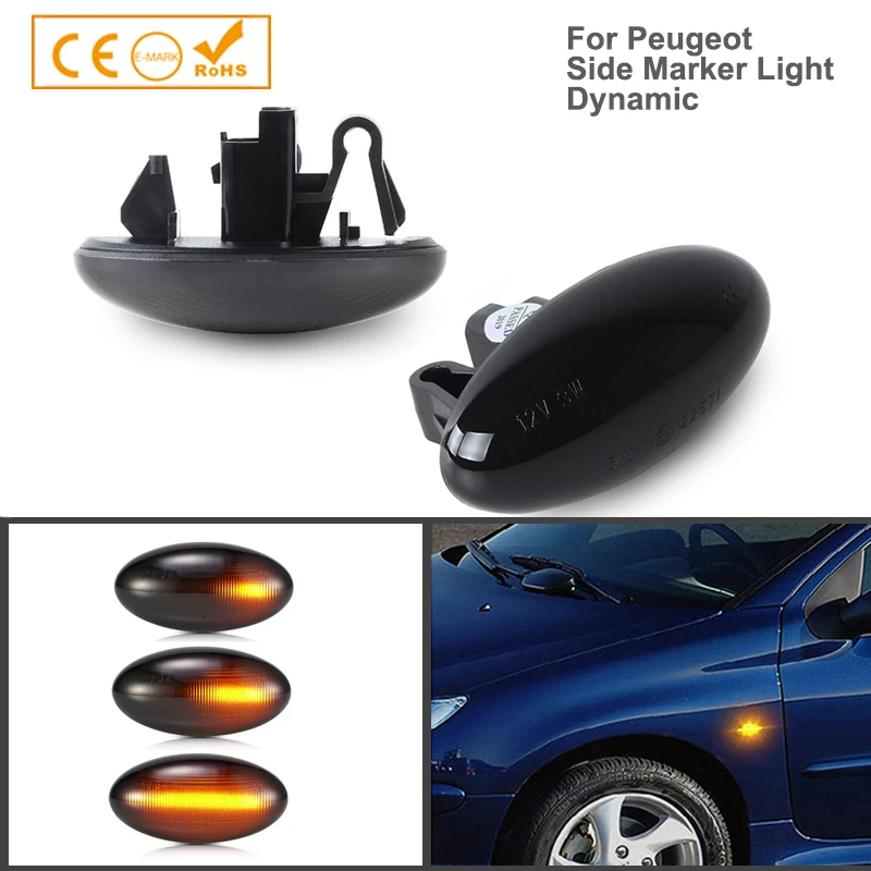 

2Pcs LED Dynamic Side Marker Lamp Turn Signal Light For Peugeot 107 1007 108 206 301 307 407 4007 607 Expert Partner Traveller