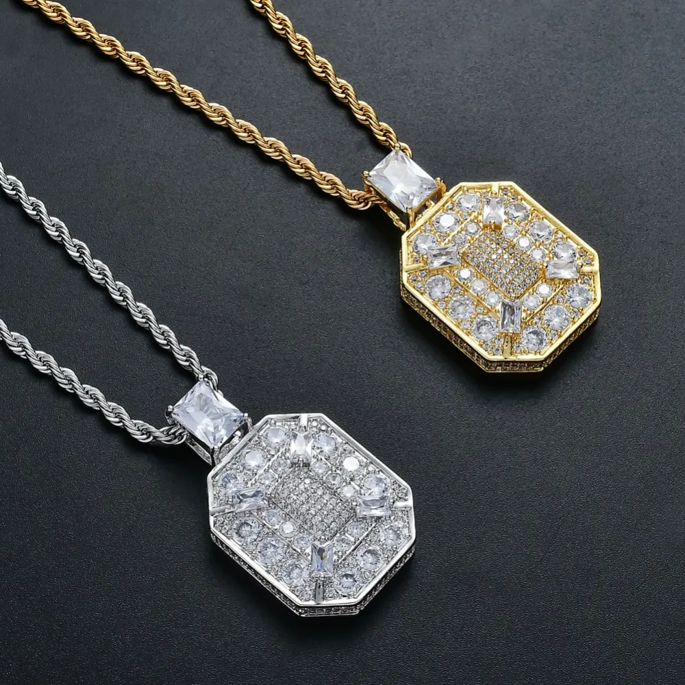 ICED OUT латунь CZ квадратные Подвески ожерелье вечерние ювелирные изделия подарок хип хоп CN175