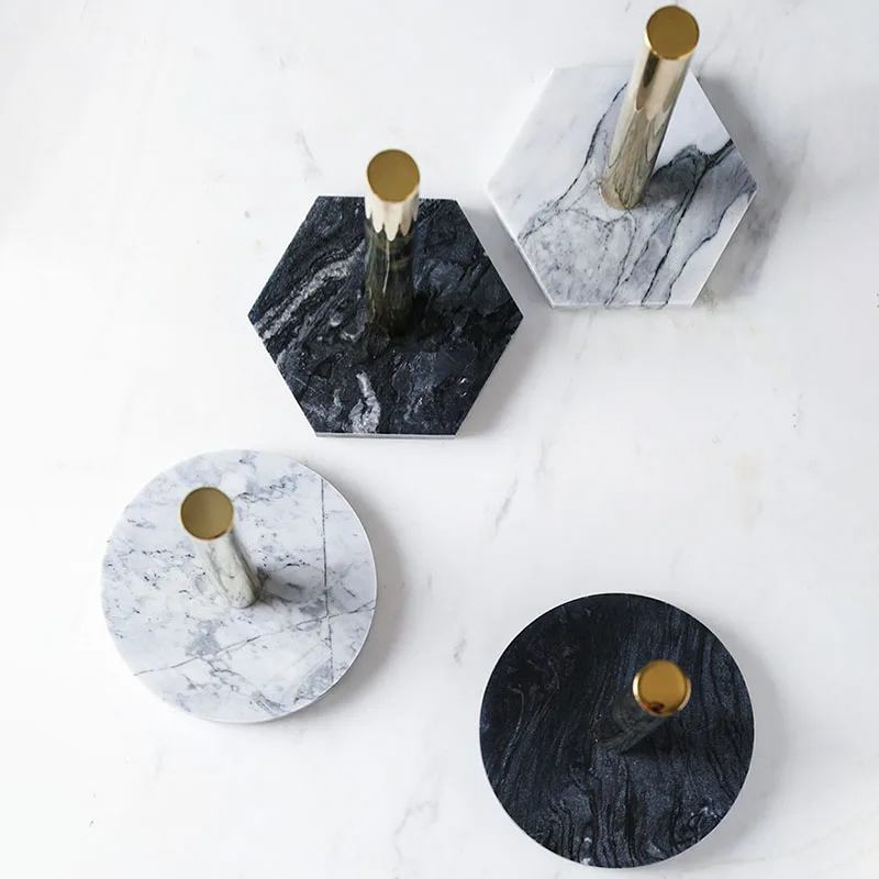 Natural Marble Gold-Plated Kitchen Paper Towel Holder Roll Holder Desktop Jewelry Storage Shelf