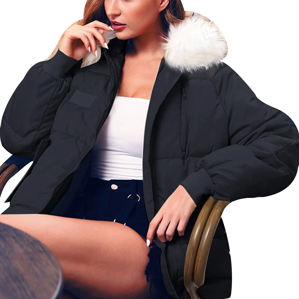 Wnter Толстая теплая куртка с капюшоном парки однотонные короткие парки Femme пальто женские модные парки Пальто с искусственным мехом пуховики - Цвет: black