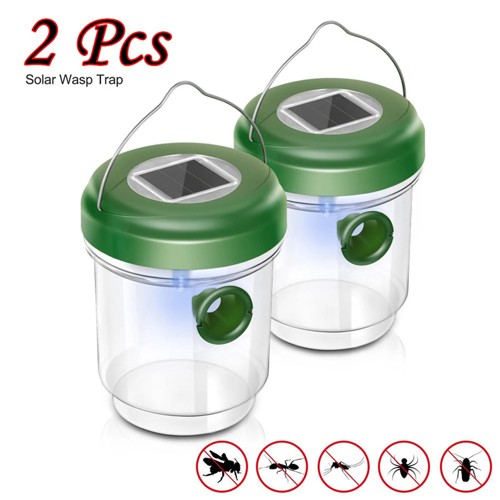2 Pcs Solar Powered Wasp Trap Swarm Catcher Insect Repellent Tool With