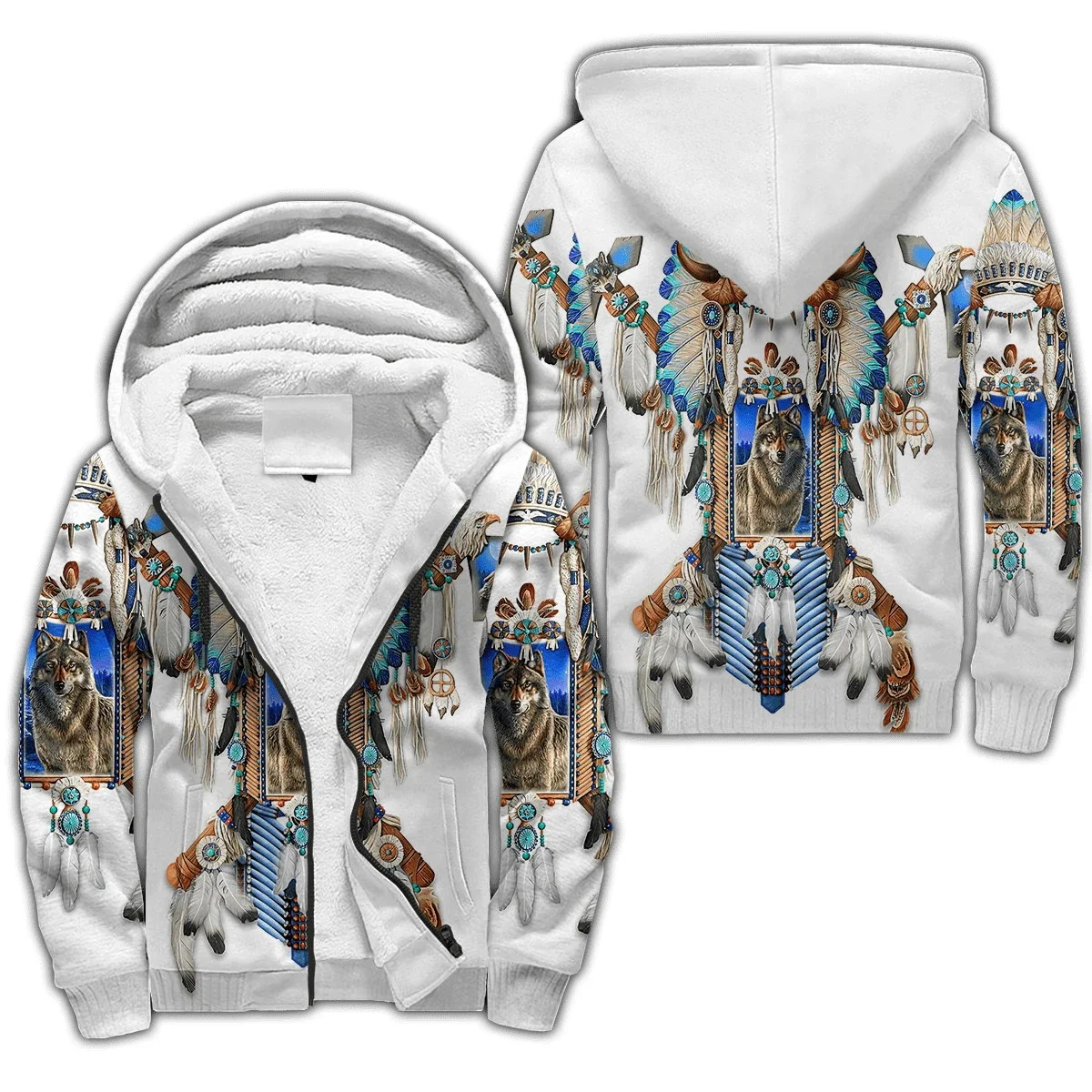 Schöne Wolf Native Indian 3D Gedruckt männer Winter Fleece Warme Dicke Zipper Hoodies Unisex Casual Jacken Mäntel Outwear YM-01 – Detail 17