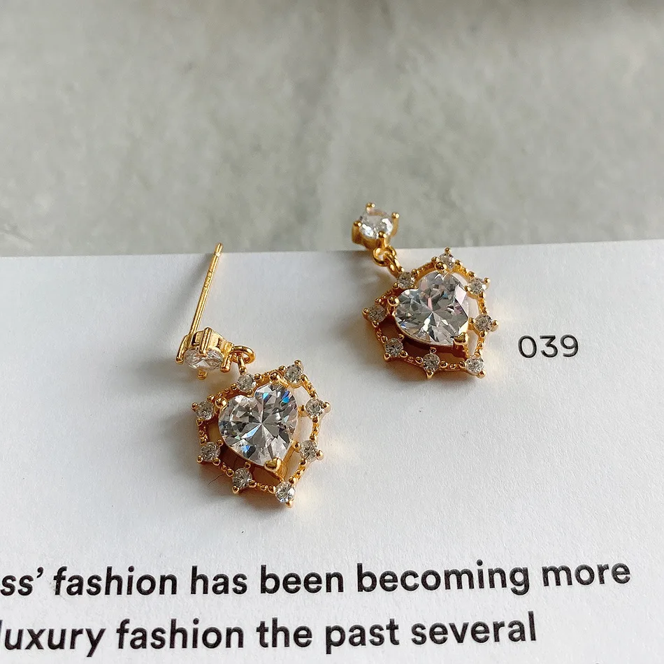 Amaiyllis 925 Sterling Silber CZ Zirkon Herz Ohrringe Ohrstecker Mode Micro Kristall Tropfen Ohrringe Für Weiblichen Schmuck – Detail 6