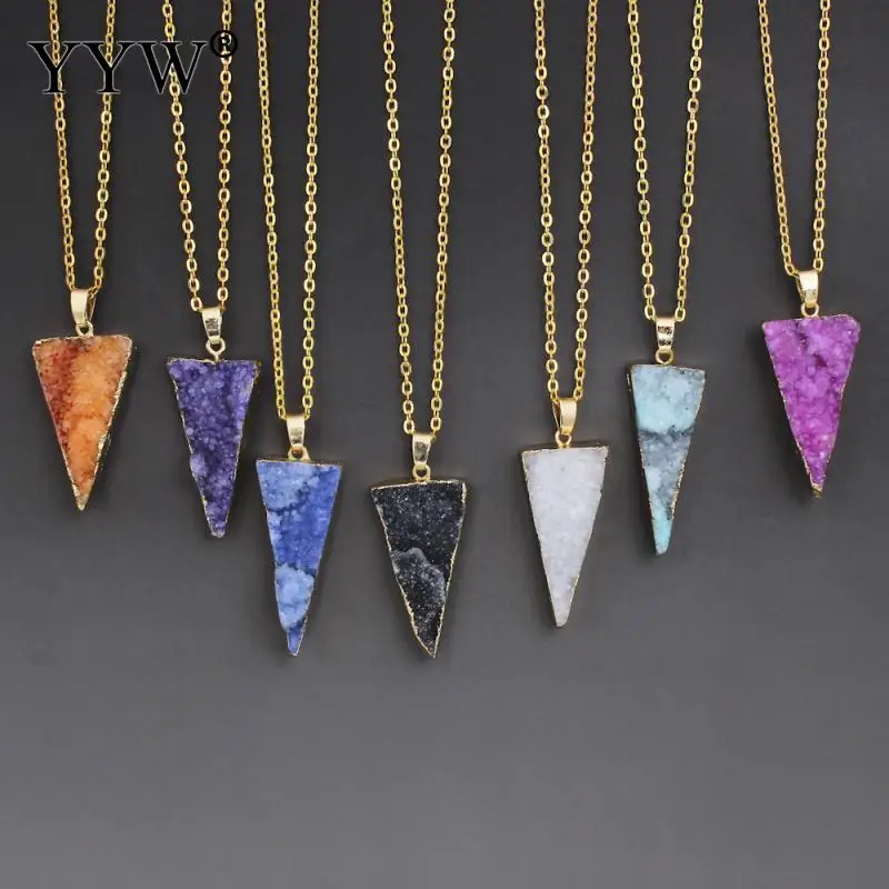 

Druzy Necklace Quartz With Iron Triangle Gold Color Plated Column Quartz Necklaces Pendants Fashion Natural Stone For Women