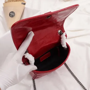 

Women's New Fashion Luxury Designer Wax&Oil Leather Handbag Chain Strap Flap Mini 19cm Messenger Bag Shoulder Bag Crossbody Bag